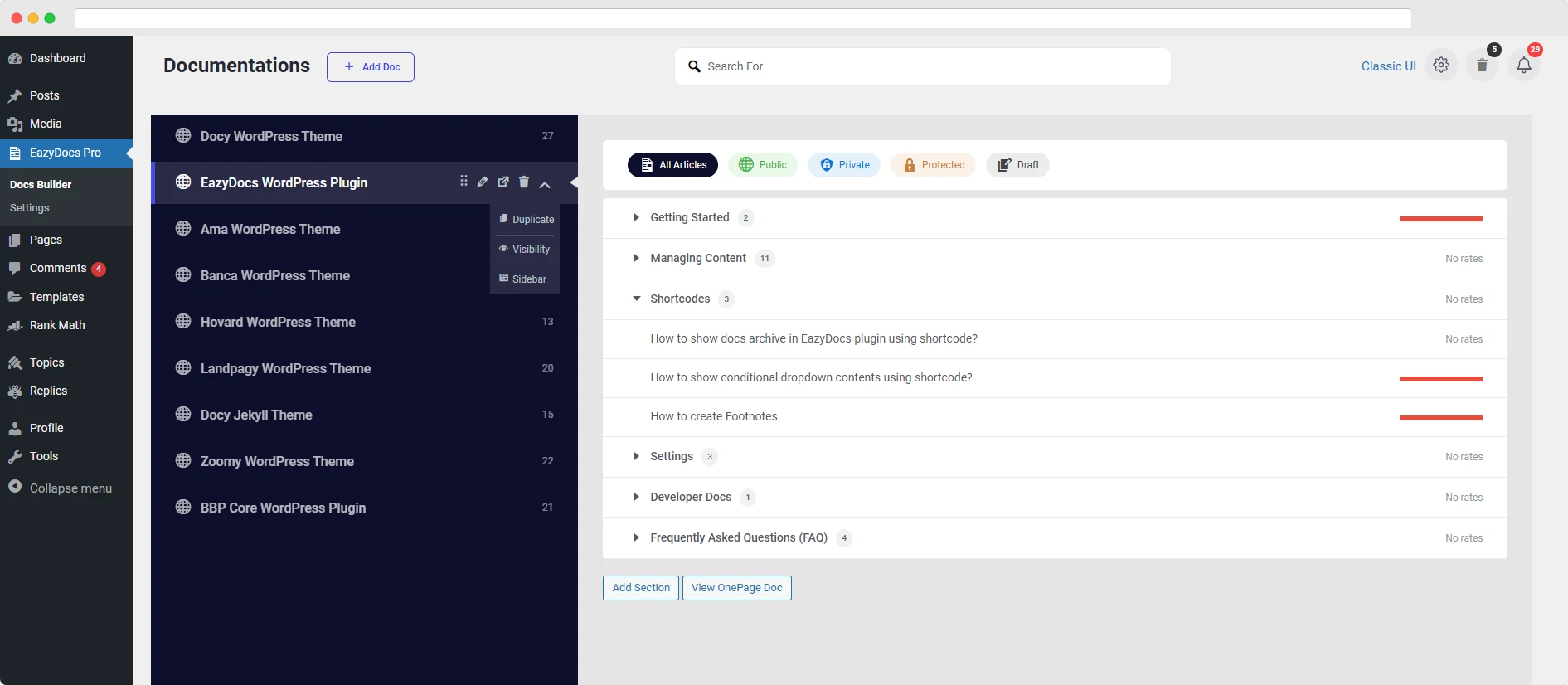 EazyDocs Documentation Builder Plugin Screen