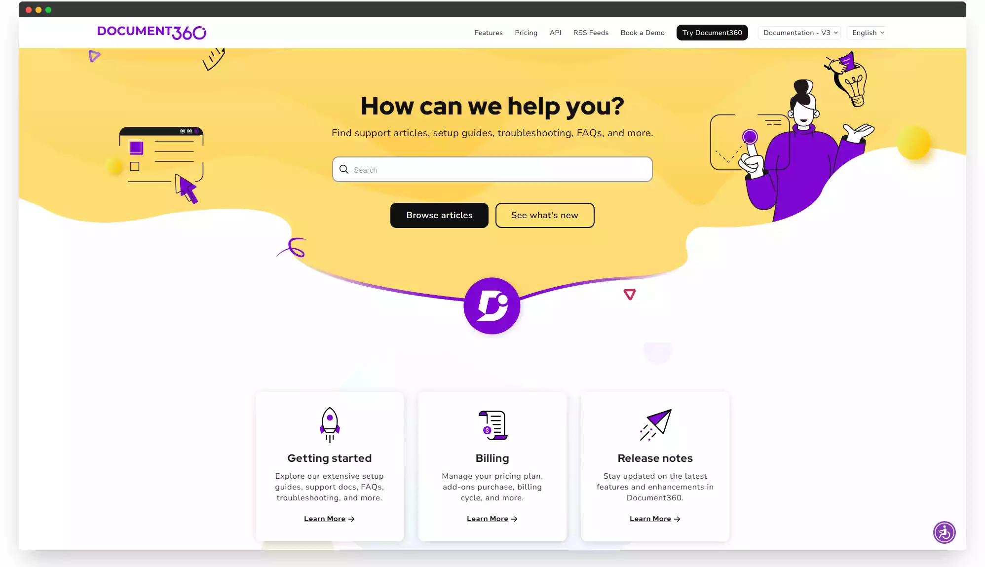 Documentation Landing Page Layout docs.document360.com
