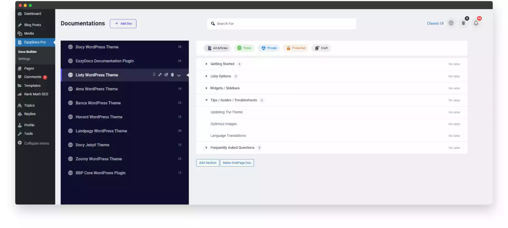 EazyDocs Content Management Dashboard