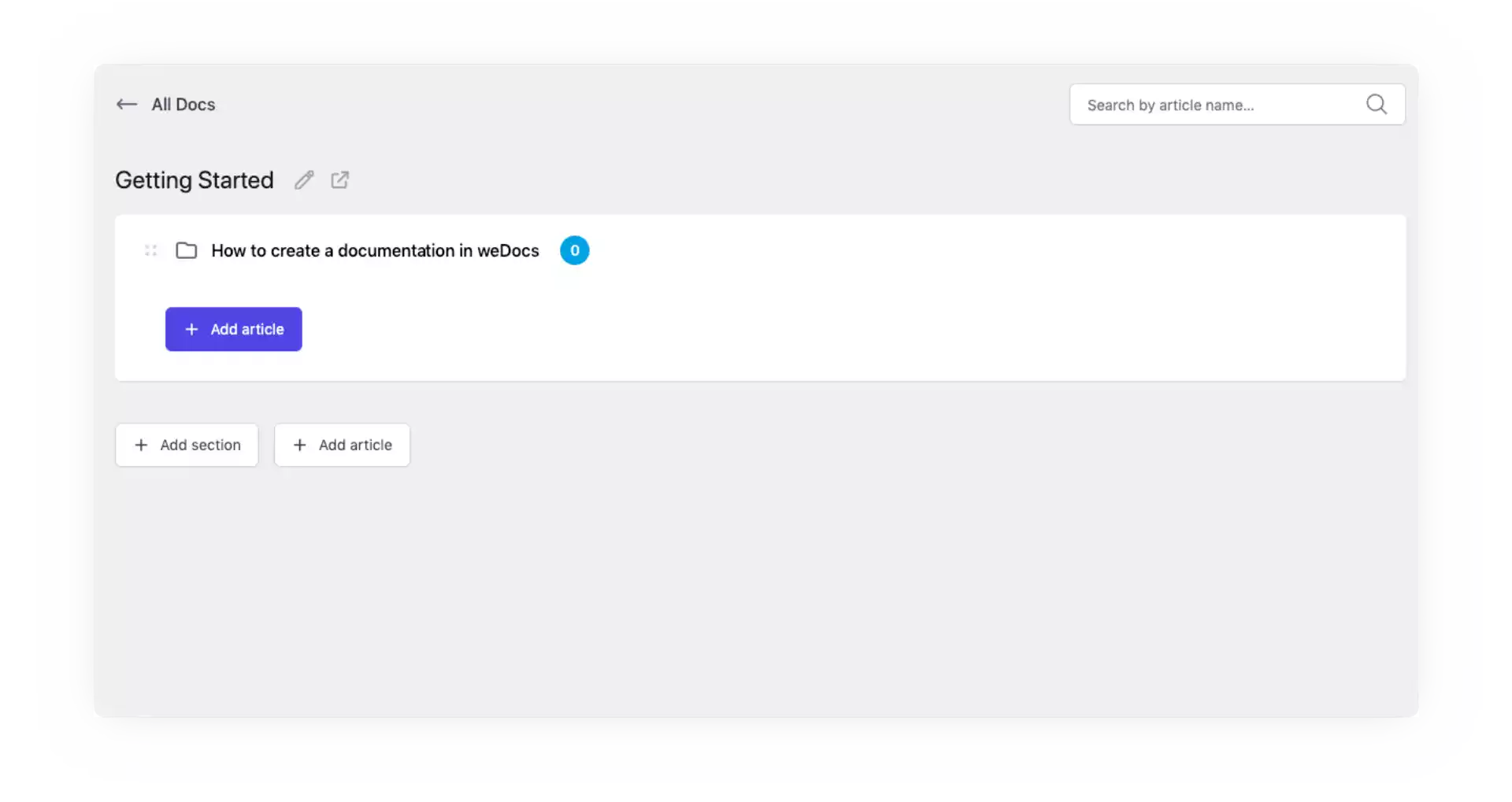 weDocs Documentation Creation Dashboard