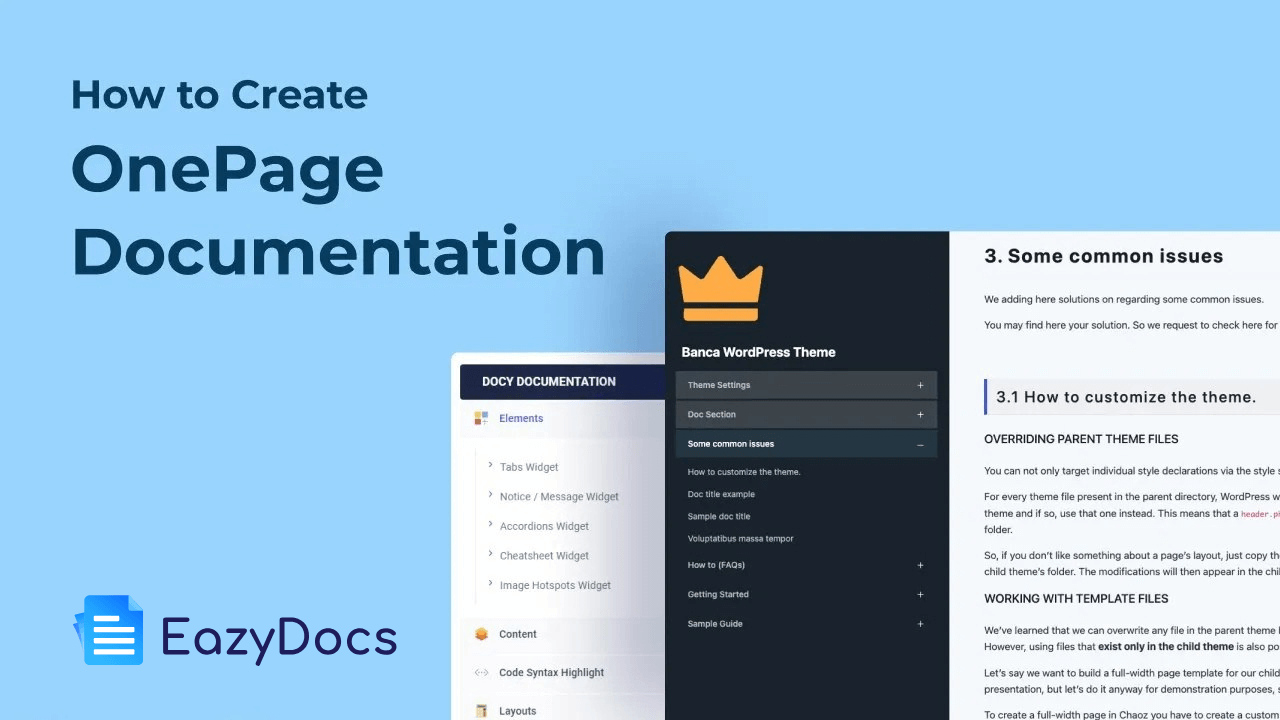 Create One page Documentation 1