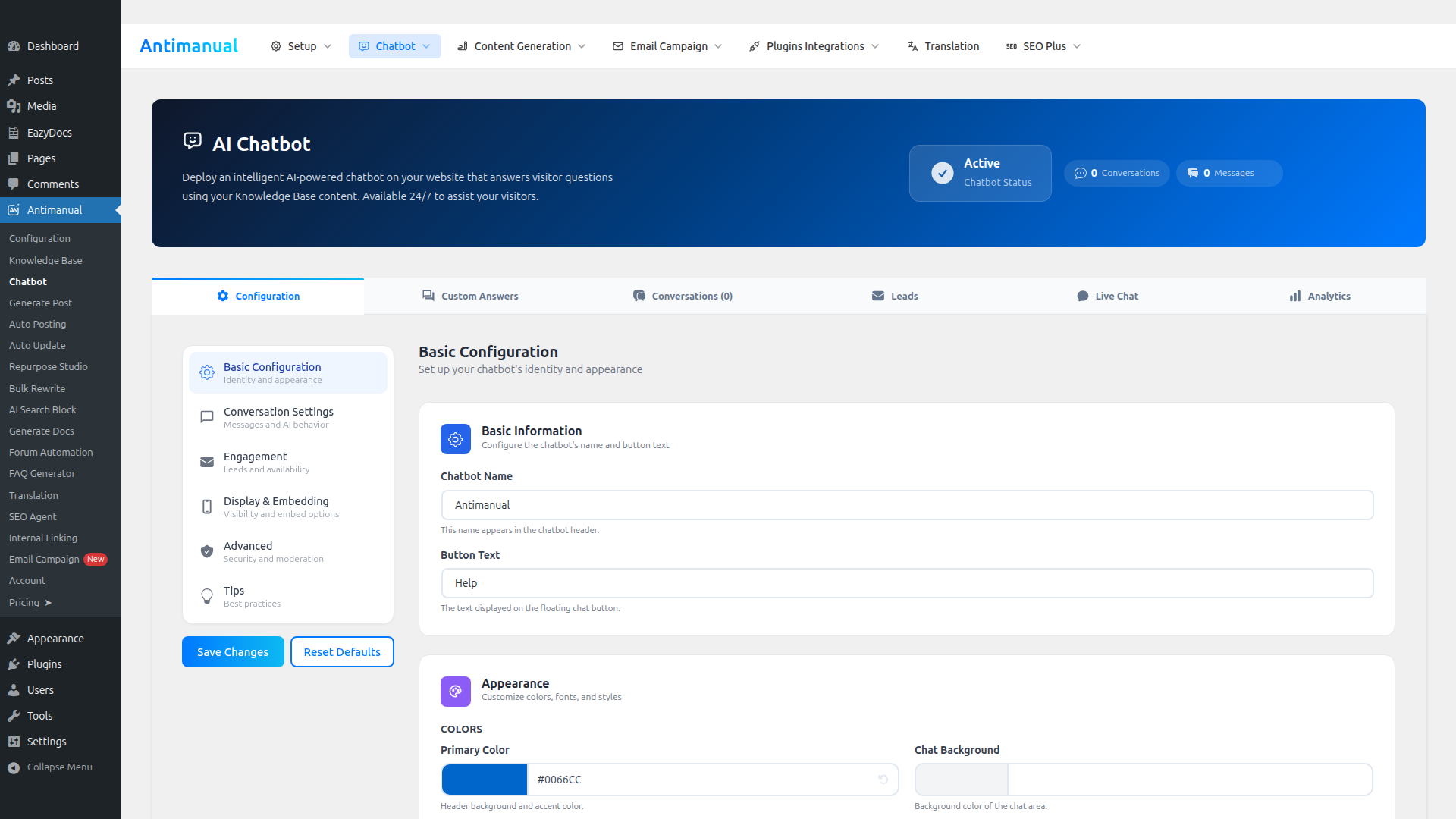 wp-admin / AI Chatbot